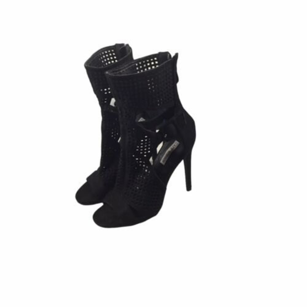 Cape Robbin Heel Suede Boots Black Size 6 Open Toe Chunky - Picture 5 of 5